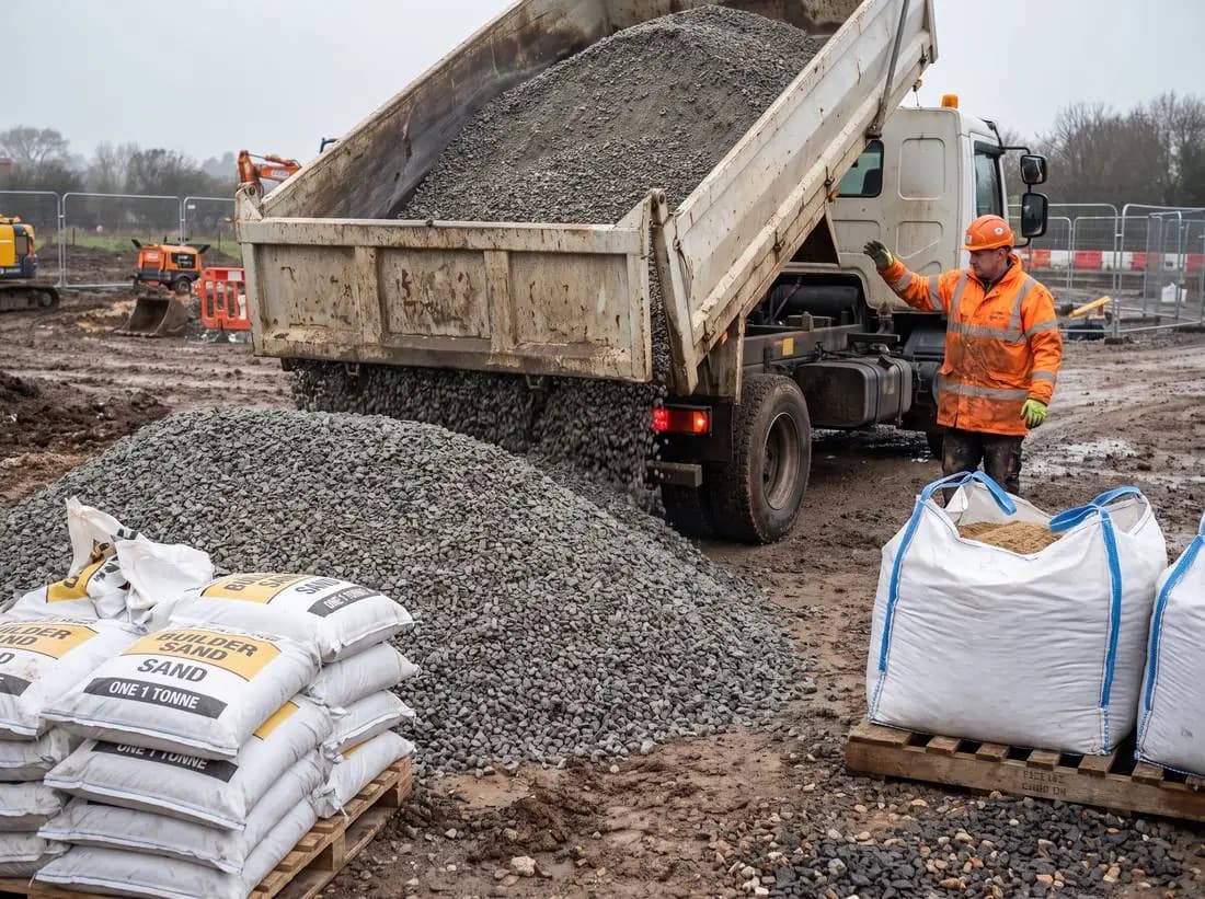 Tipper delivering MOT Type 1 aggregate to site