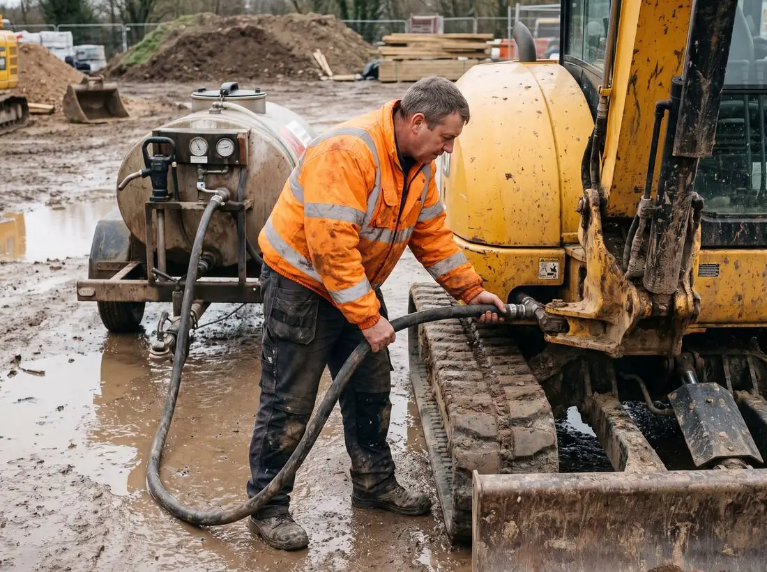 Fuel being delivered to an excavator on site